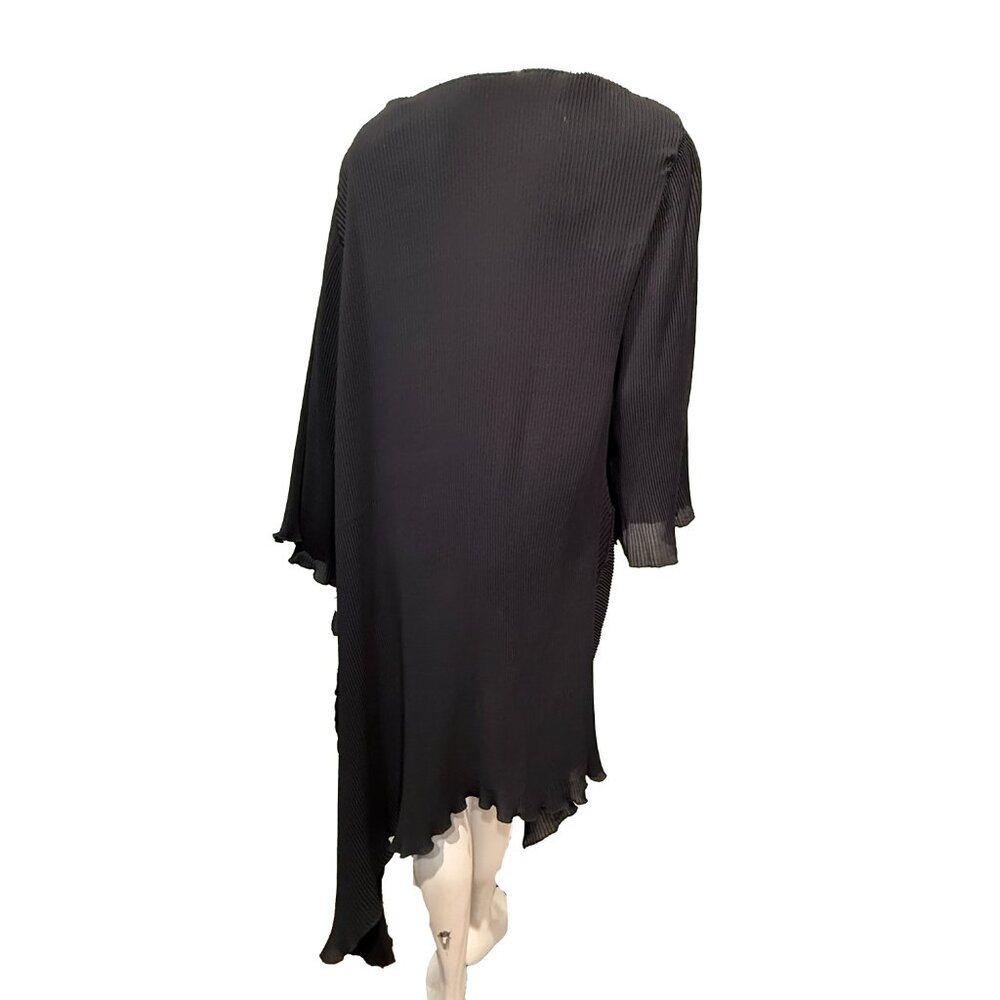 Heydari Pleated Asymmetrical Hem Dress Tunic Black One Size Plissé Fabric - Picture 9 of 10
